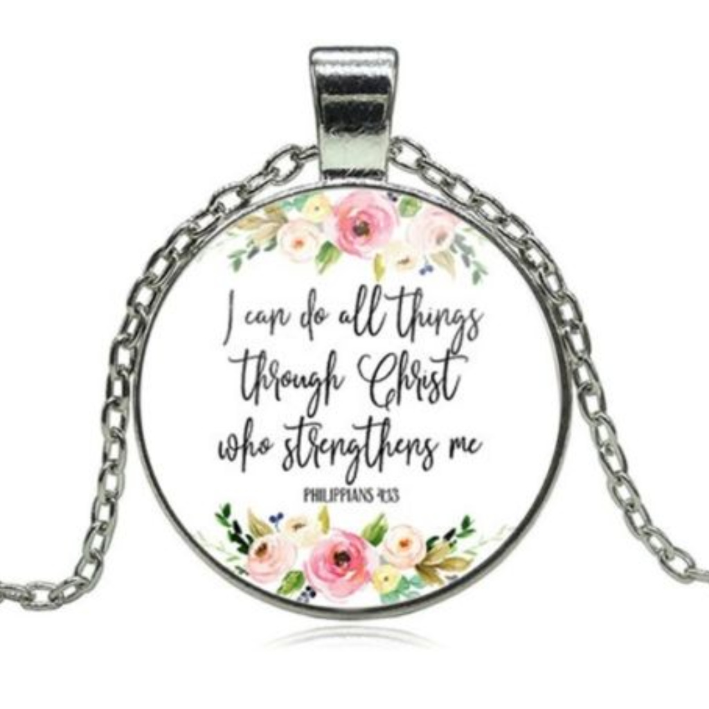 Bible Verse Cabochon Necklace Philippians 413 20$